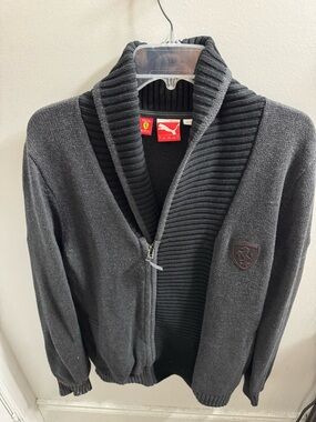 Ferrari Men’s Charcoal Gray Full-Zip Shawl Collar Sweater